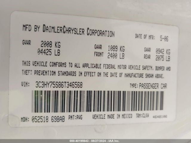 Seat Belt Front Bucket Seat Passenger Retractor Fits 06-10 PT CRUISER 1072300