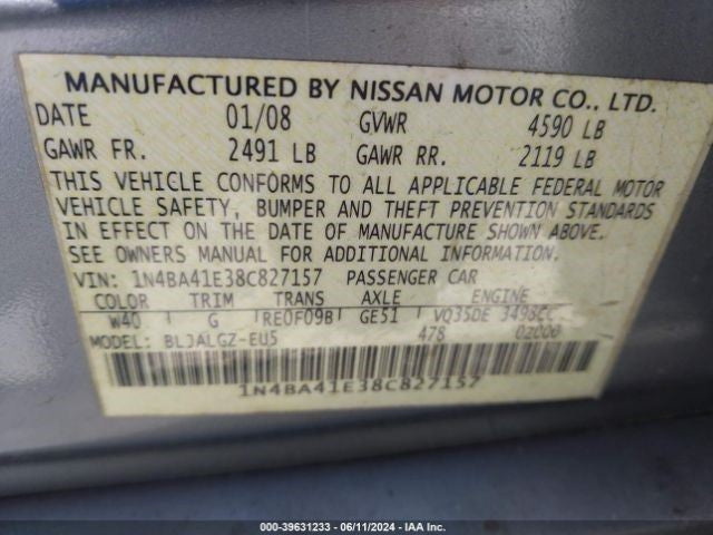 Passenger Right Front Window Regulator Fits 04-08 MAXIMA 1059129