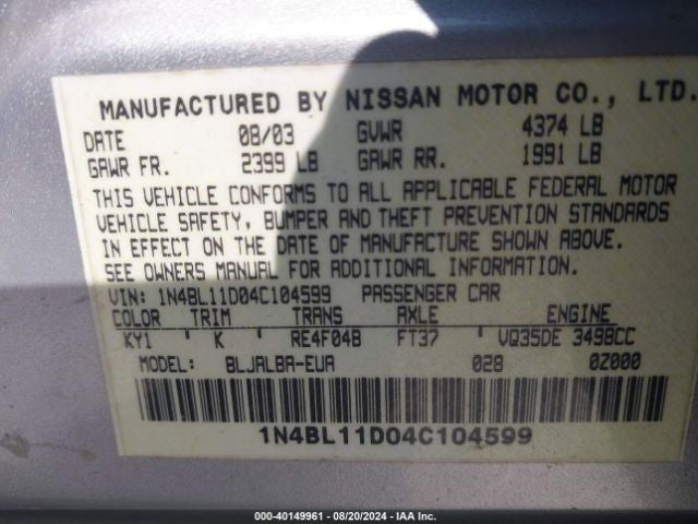 Passenger Sun Visor Sedan Illuminated Fits 03-04 ALTIMA 1079556