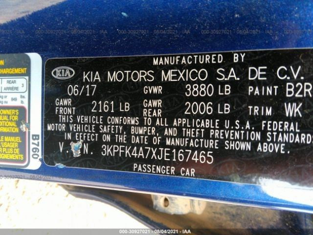 Automatic Transmission 2.0L Mexico Built 3 VIN 7 Fits 17-18 FORTE 644537