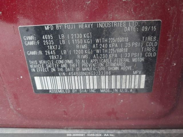 Passenger Front Window Regulator Electric US Market Fits 15-17 LEGACY 1047240