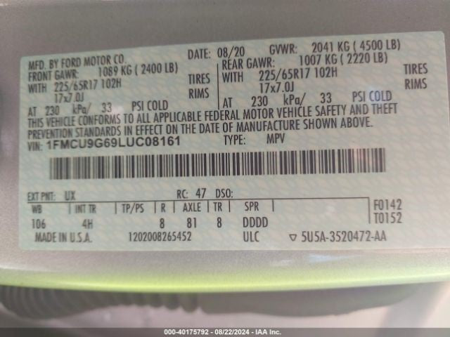 Passenger Right Front Spindle/Knuckle AWD Fits 20 ESCAPE 1085220