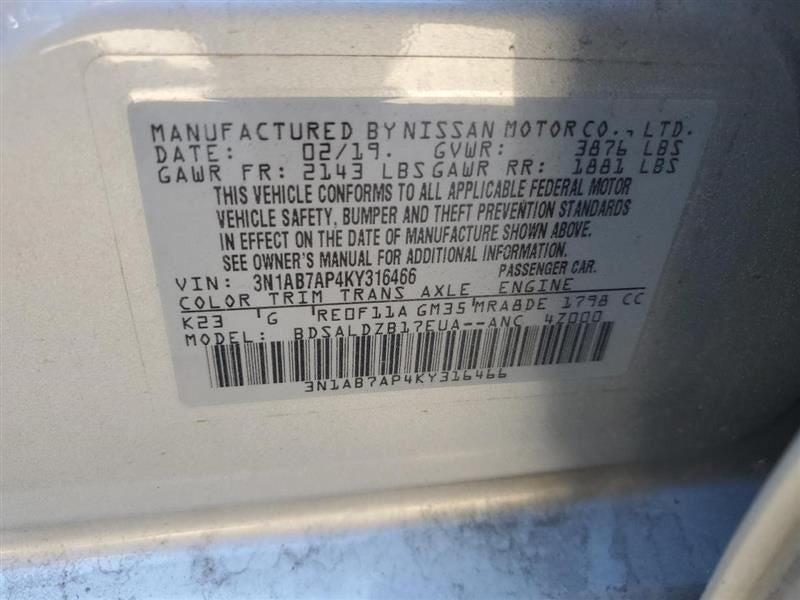 Passenger Right Sun Visor With Sunroof Fits 13-19 SENTRA 1044109