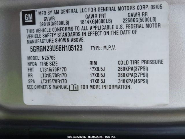 Hood Without Chrome Hood Handle Fits 03-07 HUMMER H2 1127564